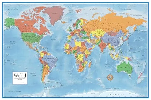Produktbild Große Weltkarte A1 beidseitig laminiert (60 × 90 cm) – Politische Weltkarte auf Englisch – Beschreibbar – Mit Hauptstädten & Städten