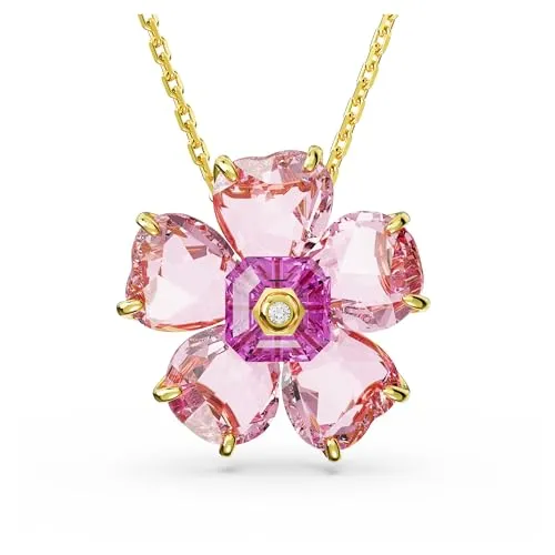 Swarovski Idyllia Halskette - Elegante Blumenmotivik in Rosa - Ketten für Damen, exquisite Halskette mit goldlegiertem Blumenanhänger und funkelnden rosa Kristallen, perfekt für einen frühlingshaften Look.