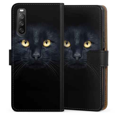 Klapphülle Sony Xperia 10 IV  Handytasche Lederhülle Tasche Auge Katze schwarz