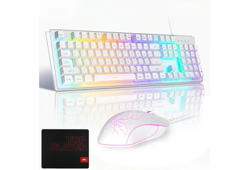 Novzep RGB Tastatur-Maus-Set Kabelgebundene, 104 Tasten, 3200 DPI Tastatur- und Maus-Set, (Mauspad,RGB Gaming Bundle Tastatur Anti-Ghosting), Plug & Play ergonomisch, USB Kabel RGB Beleuchtung