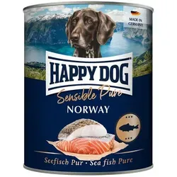 Happy Dog Sensible Pure Norway Seefisch - 6x 800g - Alleinfuttermittel für ausgewachsene Hunde, reich an hochwertigem Seefisch für gesunde Haut und glänzendes Fell.
