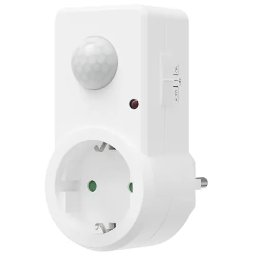Oktaplex Sia 2er Set Zwischenstecker mit Bewegungsmelder 120 Grad / 9 Meter Infrarot Bewegungssensor Steckdose Innen PIR-Sensor weiß