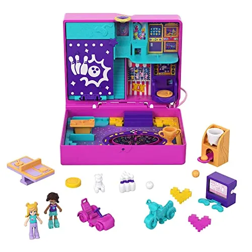 Polly Pocket HCG15 - Race & Rock Arkade, Spielthema mit Micro Polly & Shani Puppen, 5 Überraschungen & 12 Zubehörteile, Pop & Swap Funktion, tolles Spielzeug Geschenk für Kinder ab 4 Jahren