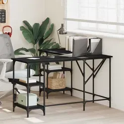 vidaXL L-Form Schreibtisch Schwarz 139x139 cm - Schreibtisch in L-Form aus Holzwerkstoff, ideal für kleine Räume. Bietet reichlich Stauraum und ist feuchtigkeitsbeständig, perfekt für Home Office und kreative Arbeitsplätze.