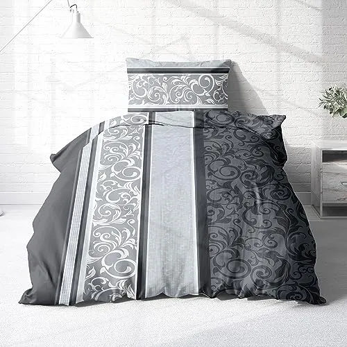 Träumschön Biber Bettwäsche Set 2tlg 135x200 cm + 80x80 cm – Flauschige Paisley Bettwäsche Silber – Weiche Winterbettwäsche