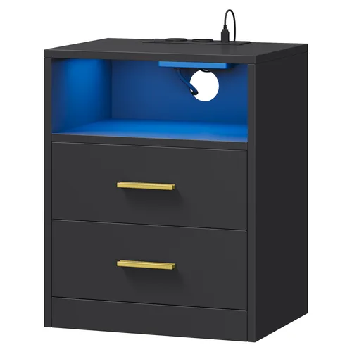 VASAGLE Nachttisch mit Ladestation und LED-Beleuchtung, modern, 2 AC-Steckdosen und USB-Anschlüssen
