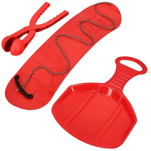 KOTARBAU® Spielset - Snowboard - Schneeballzange - Poporutscher für Kinder - Spielset für den Schnee – Rutschbahn – Snowboard – Schneeballautomat – Rot