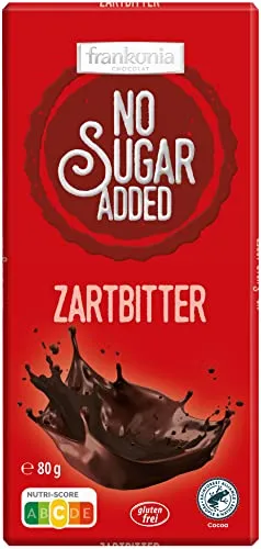 frankonia CHOCOLAT NO SUGAR ADDED Zartbitter Schokolade 80 g - Schokoladenriegel mit intensivem Geschmack und mindestens 52% Kakaoanteil. Genießen Sie zartschmelzende Zartbitterschokolade ganz ohne Zuckerzusatz – ideal für bewusste Schokoladenliebhaber!