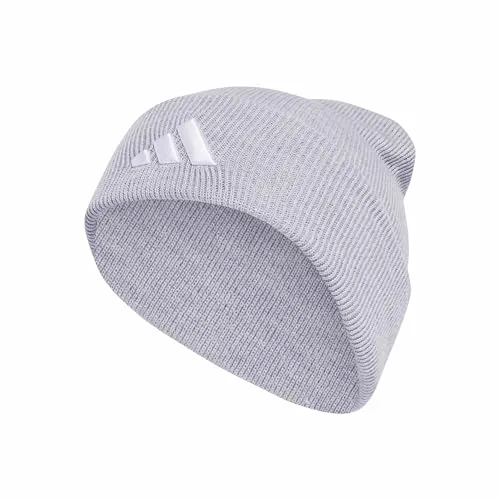 adidas Unisex New Logo Beanie Cuff, Light Grey Heather/White, S