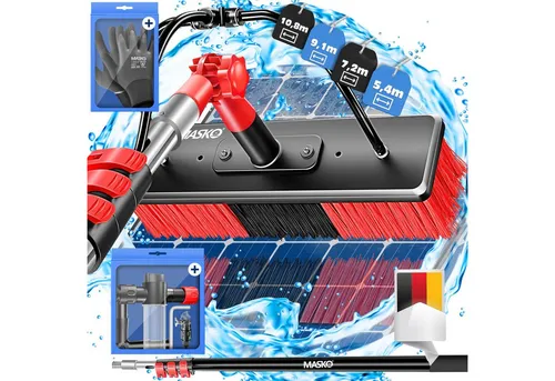 MASKO Teleskop Waschbürste mit Seifenspender und Handschuhen - Praktische Teleskop Waschbürste bis 5,4m, ideal für die Auto- und Außenreinigung. Inklusive Seifenspender und Handschuhe für eine mühelose Anwendung.