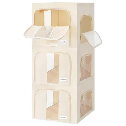 Prestigénie Set mit 3 x 66L Kleideraufbewahrung Box – Kleiderschrank Organizer – Schrank Organizer für Decken und Kissen mit transparentem Fenster