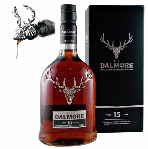 Dalmore 15 Jahre scotch Single Malt Whisky + Ausgießer Hirschkopf Zink