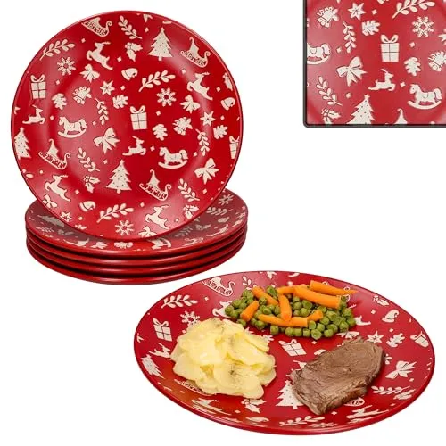 MamboCat Speiseteller 6er Set Advent - Ø27cm Steingut in Rot für Weihnachten - Festliche Speiseteller aus robustem Steingut im 6er Set, ideal für Weihnachten. Die liebevollen Motive und die pflegeleichten Eigenschaften machen sie perfekt für festliche Anlässe.