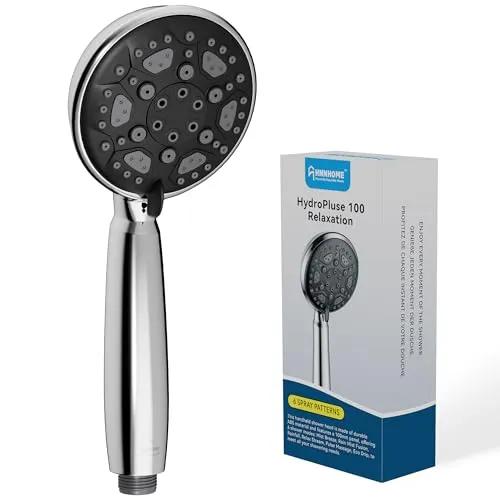 HNNHOME HydroPulse 100 mm Handbrause Hochdruck-Duschkopf, 6 Sprühmodi, universeller Power-Duschkopf-Ersatz, Mattschwarz