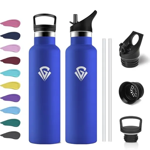 Trinkflasche 750ml, Auslaufsichere Thermosflasche mit Strohhalm, Kohlensäure Geeignet, Vakuum Edelstahl Trinkflasche, Isolierflasche BPA-Frei, Wasserflasche für Sprudel, Schule, Fahrrad, Erwachsene