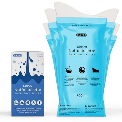 5X Pinkelbeutel für unterwegs - 700ml Kapazität - Camping-Toiletten: Hoch saugfähige Einweg Urinbeutel für Frauen, Männer und Kinder, ideal für Reisen, Autofahrten und Outdoor-Aktivitäten.