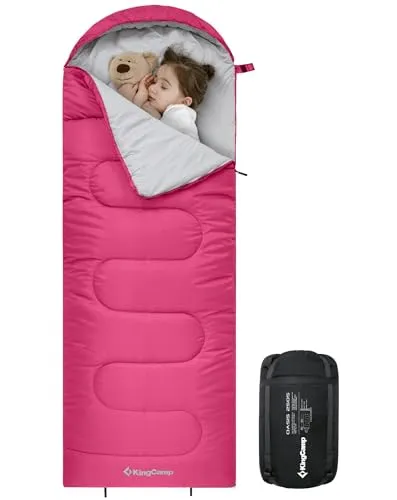 KingCamp Kinderschlafsack Deckenschlafsäcke Leichtgewicht Warm Outdoor für Kinder 3-4 Jahreszeiten für Camping Wandern mit Tragetasche, (Rosa L Zip, 165x70cm)