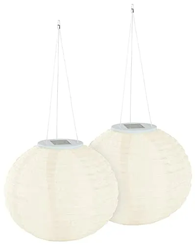Lunartec Solarlampion: 2er-Set Solar-LED-Lampions, Dämmerungs-Sensor, IP44, warmweiß, Ø 30 cm (Gartenlampion, Gartenlampion Solar, Dämmerungssensor)