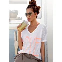 VIVANCE Damen V-Shirt - T-Shirts für Damen mit tiefem V-Ausschnitt und kurzen überschnittenen Ärmeln, ideal für einen lässigen Look in fröhlichen Neonfarben.