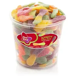 Red Band Fruchtgummi Zungen Super Sauer 1,2 kg - Großpackung saure Weingummis mit fruchtigem Geschmack – ideal für süße Anlässe oder einfach zum Naschen. Wiederverschließbar für langanhaltende Frische und Genuss.