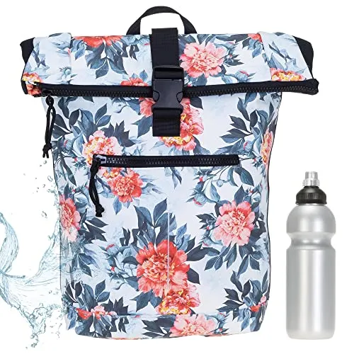 New Rebels Rucksack Plane TIM Bag Kurierrucksack Roll-up Fahrradrucksack Sport Fitness + Flasche bagboom (511318 05 Flora White)