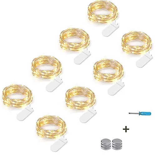 NEXVIN 3 Meter 30 LED Lichterkette Batterie Kupfer Drahtlichterkette Warmweiß, 8er Stück Micro Lichterkette Batteriebetrieben Lichter Flasche Dekoration (Kommen mit 6 Ersatzbatterien)