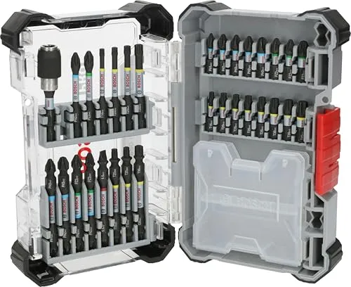 Bosch 31x PRO Impact Set - Schraubendreher-Set mit 31-tlg. Zubehör, bis zu 50x robuster für effizientes Arbeiten mit Schlagschraubern und Bohrschraubern, ideal für Profis in Metall- und Holzverarbeitung.