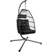 tectake Hängesessel Ariane mit Gestell und Kissen, 160kg - Hängesessel mit extra dickem Sitz- und Kopfkissen, ideal für entspannte Stunden im Garten oder Zuhause. Robust und stylish in Rattanoptik, bis 160 kg belastbar.