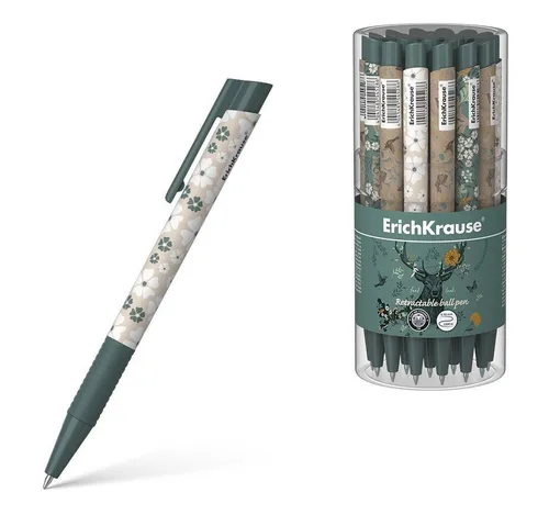 Erich Krause Kugelschreiber, Druckkugelschreiber Natural Life 0,35mm mit Gummigriff 24er Set Blau