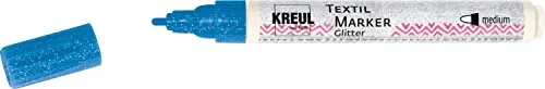 KREUL 92664 - Textil Marker Glitter medium Blau, halbdeckender Stoffmalstift mit Glitzereffekt, Strichstärke circa 2 bis 4 mm, für helle und dunkle Stoffe, waschecht nach Fixierung