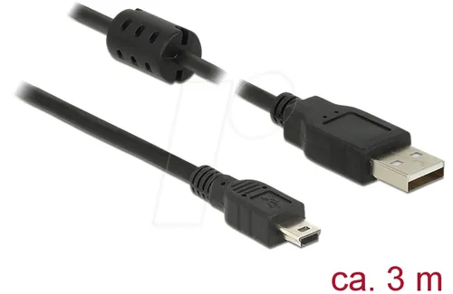 DELOCK 84915 - USB 2.0 A Stecker auf Mini-B Stecker, 3,0 m lang, ideal für die Verbindung von Mini USB Geräten mit PC oder Notebook
