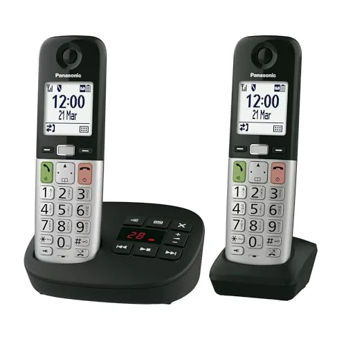 Panasonic KX-TGU432EXB digitales schnurloses Telefon - Festnetztelefon mit Anrufbeantworter, extra laut und hörgerätekompatibel, ideal für Senioren und Schwerhörige.