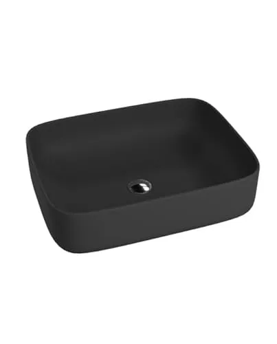 LAVITA Aufsatzwaschtisch Galera Black Matt - Elegantes Waschbecken - Waschplätze mit modernem Design: Das rechteckige Aufsatzwaschbecken aus hochwertigem Porzellan in Schwarz überzeugt durch Pflegeleichtigkeit und passt perfekt in jedes Badezimmer.