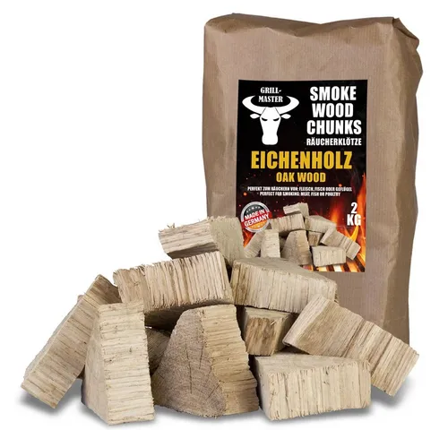 Grillmaster Räucherspäne Räucherklötze 2kg Eiche Chunks Räuchern Smoken BBQ Grill Feuer, 2 kg