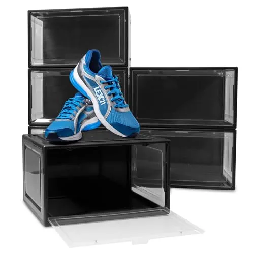 BITUXX LEX21 Schuhbox - Stapelbare Aufbewahrungsbox für bis Gr. 47 - Stiefel- & Schuhboxen, praktische und stapelbare Kunststoffbox mit durchsichtigen Seiten für einfachen Überblick und Magnetverschluss für sicheren Halt.