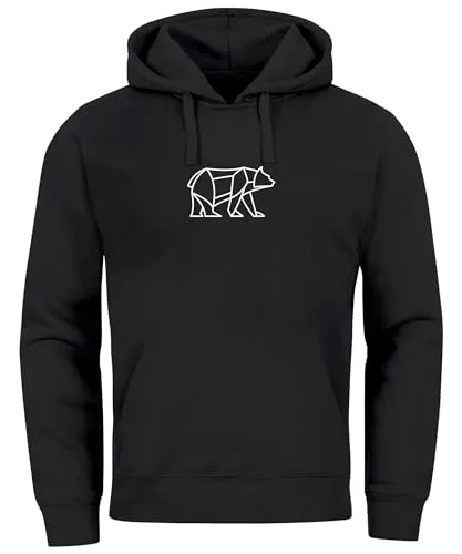 Neverless® Hoodie Herren Aufdruck Polygon Design Print Bär Bear Tiermotiv Outdoor Fashion schwarz XL
