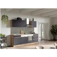 Held Möbel Küchenzeile Turin 240 cm in Graphit-Wotaneiche mit E-Geräten