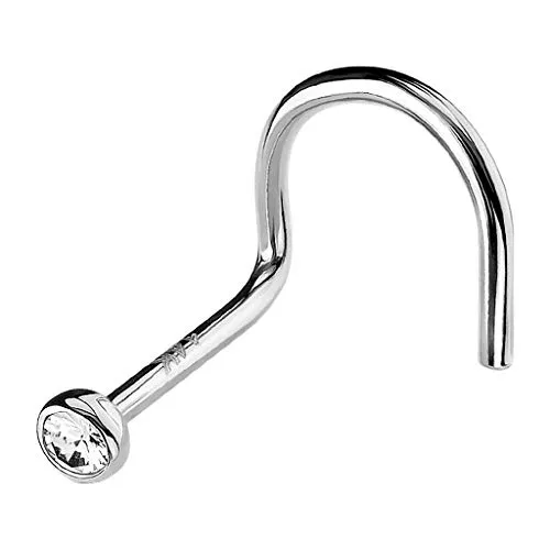 Piercingfaktor Piercing Stab Stecker Barbell Nase Nasenpiercing Nasenstecker Tragus Helix Ohr Lippe gebogen 14 K 585 Gold mit Zirkonia Weiß Weißgold