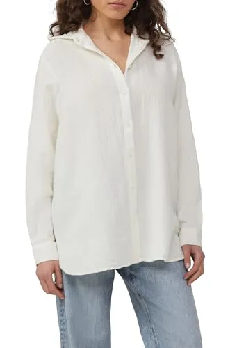 QS Hemdbluse aus luftiger Musselinqualität - Bluse in Größe 38 aus 100% Baumwolle, ideal für warme Tage dank der luftigen Musselinqualität und im lässigen Oversize-Stil.