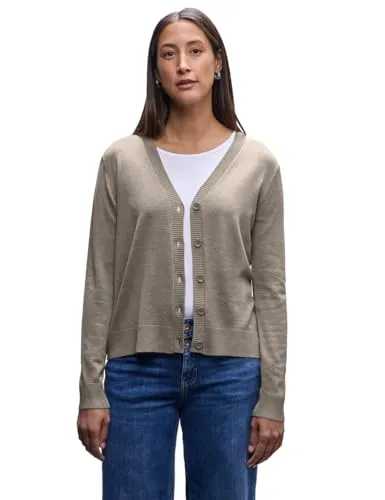 Street One Damen Strickjacke mit V-Ausschnitt - Elegante Strickjacke mit V-Ausschnitt und dekorativer Knopfleiste. Ideal für einen lässigen Look, aus hochwertigem Feinstrick für angenehmen Tragekomfort.