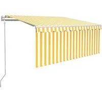 vidaXL Automatische Einziehbare Markise 3x2,5 m Gelb und Weiß - Markisen für den Außenbereich, UV- und wasserbeständig, mit Fernbedienung für einfachen Betrieb und anpassbaren Winkel und Höhe.