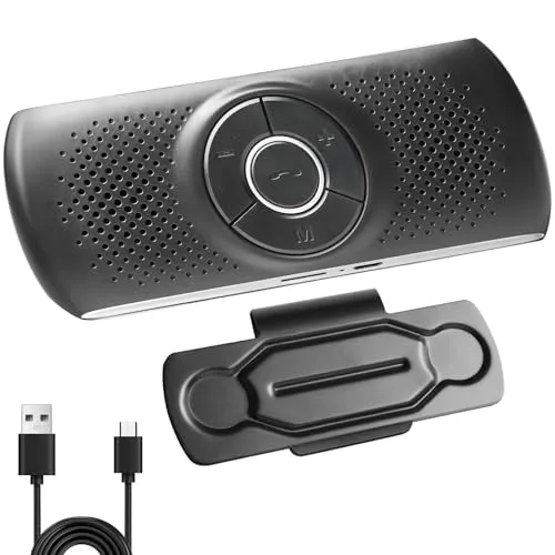 Freisprecheinrichtung für Auto, 1 bis 2 Bluetooth 5.0 Freisprechanlage Car Kit mit Clip Eingebautes Mikrofon TF-Kartenslot Musik GPS Lautsprecher Auto EIN Aus Funktion für Siri & Google Assistant