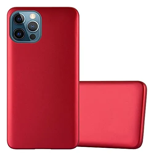 Cadorabo Hülle kompatibel mit Apple iPhone 12/12 PRO Schutzhülle TPU Silikon Case Metallic Design Slim Kratzfest Weiche Gummi mit Rundumschutz Case Hülle für iPhone 12/12 PRO in Rot