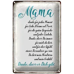 Roomando Metallschild Blechschild Spruch 20x30cm Mama Danke dass es Dich gibt 20x30