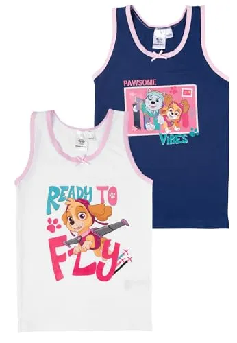 Paw Patrol Unterhemd für Mädchen - Kinder Tank Top Hemdchen Unterwäsche Weiß/Blau (2er Pack) (DE/NL/SE/PL, Numerisch, 98, 104, Regular, Weiß/Blau)