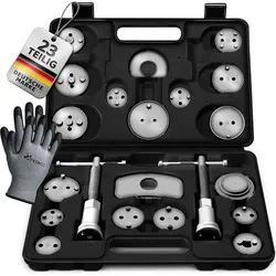 Tresko 22tlg. Bremskolbenrücksteller Set – Universelles Werkzeug für KFZ - Das TRESKO® 22-teilige Bremskolbenrücksteller Set ist ideal für den Wechsel von Bremsen. Mit 17 Adapterplatten und einem praktischen Koffer, perfekt für viele Fahrzeugmarken.
