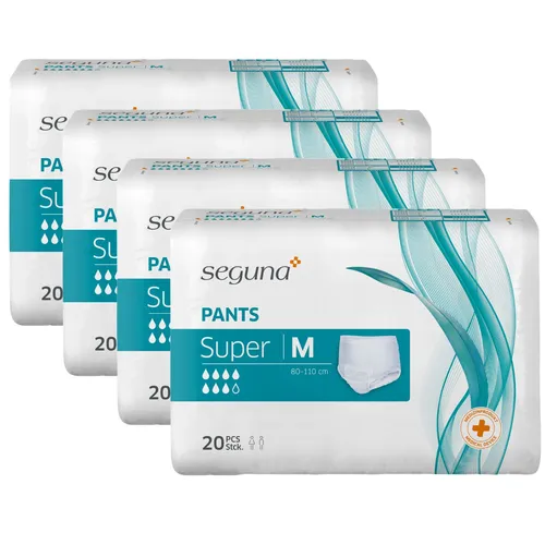 SEGUNA Pants Super M - Sparpaket (4 x 20 Stück) - Arzneimittel - vollelastische Einweghose mit hohem Auslaufschutz und extra weichem Hüftbund für maximalen Tragekomfort. Ideal bei leichter bis mittlerer Harn-Inkontinenz.