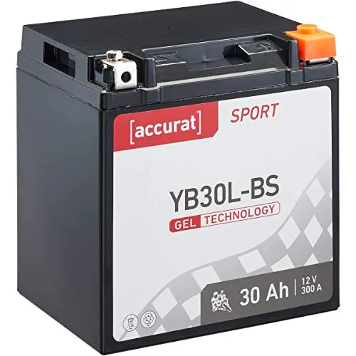 Accurat Motorradbatterie YB30L-BS - 12V, 30Ah, 300A, zyklenfest, wartungsfrei, Gel - Starterbatterie, Batterie in Erstausrüsterqualität für Rasentraktor, Roller, Motorrad, Quad