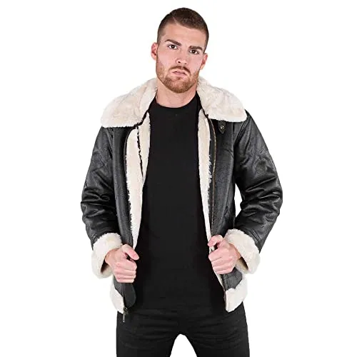 Alpha Industries Herren B3 FL Lederjacke, Black, XXL - Funktionsjacke aus hochwertigem Leder mit verstellbarem Kragen und regulärer Passform, ideal für stilvolle Looks und kalte Tage.