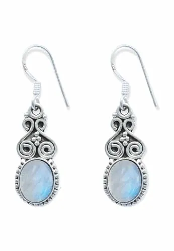 Ohrringe 925 Silber Mondstein weißer Stein schimmer Edelstein Ohrhänger echt Silber Damen Sterling Silber Hänger Geschenk (MOH-077-04)